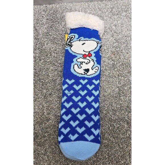 PEANUTS Snoopy Blue Sherpa Lined Soft Slipper Socks NEW One Size Fits Most - Picture 1 of 6